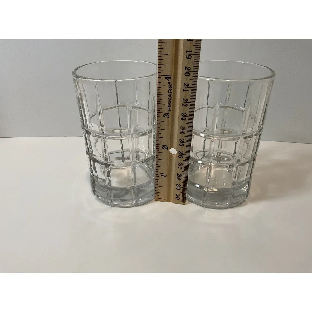 Set‎ of 2 Anchor Hocking Juice Drinking Glass Textured Grid Pattern 4 Inch Tall